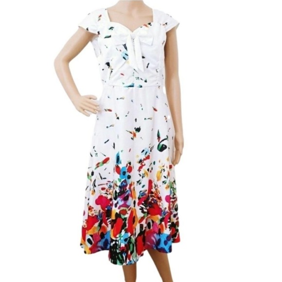Xin Yan Women Sz L Abstract Floral Dress Summer Festival Office Career Artsy Y2K - Picture 1 of 16